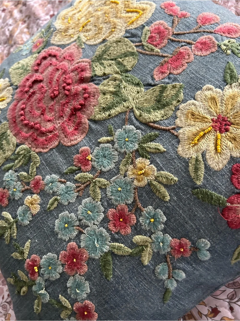 Pottery Barn Blue Floral Embroidered Accent Pillow covers